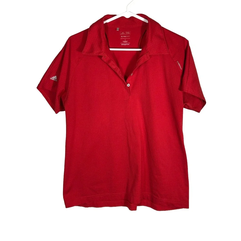 Adidas Golf Mens ClimaCool Polo Shirt Red Grid Texture Formotion‎ Large